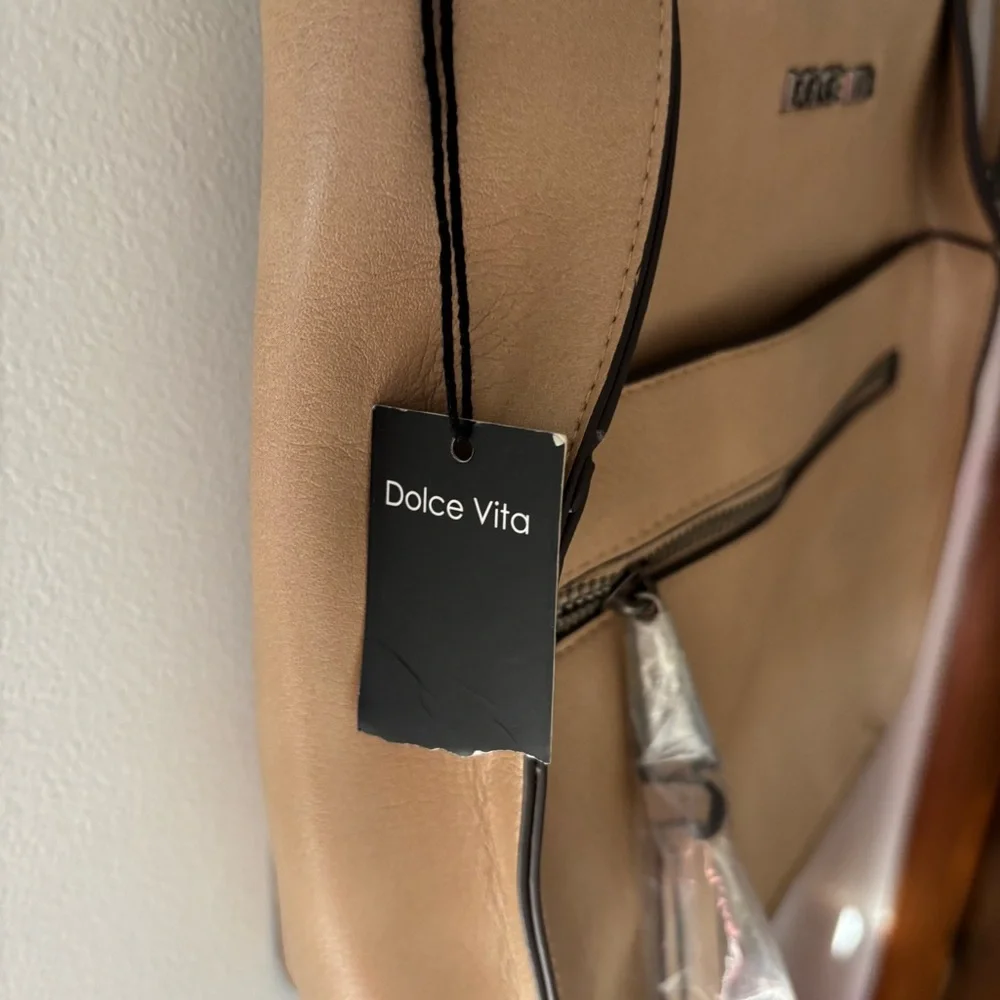 NWT Dolce Vita Tan Faux Leather Cross Body Purse Handbag Faux Snake Skin Strap - Picture 7 of 10